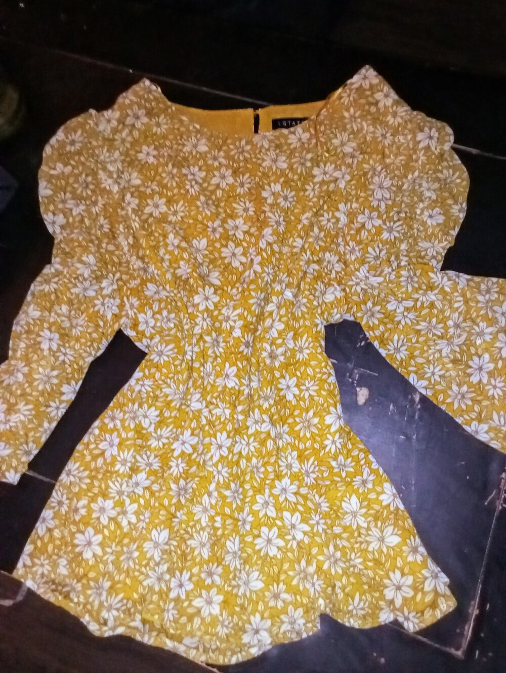 1. State Yellow Floral Puff-Sleeve Peplum Blouse